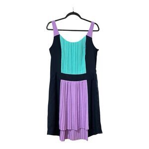 Betsey Johnson Womens Size 8 Colorblock Sleeveless Hi Lo Pleated Dress